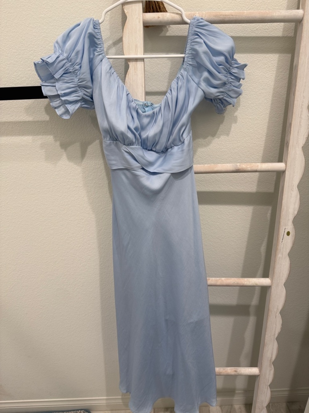 Hello Molly Sky-Blue Puff Sleeve Midi Dress
